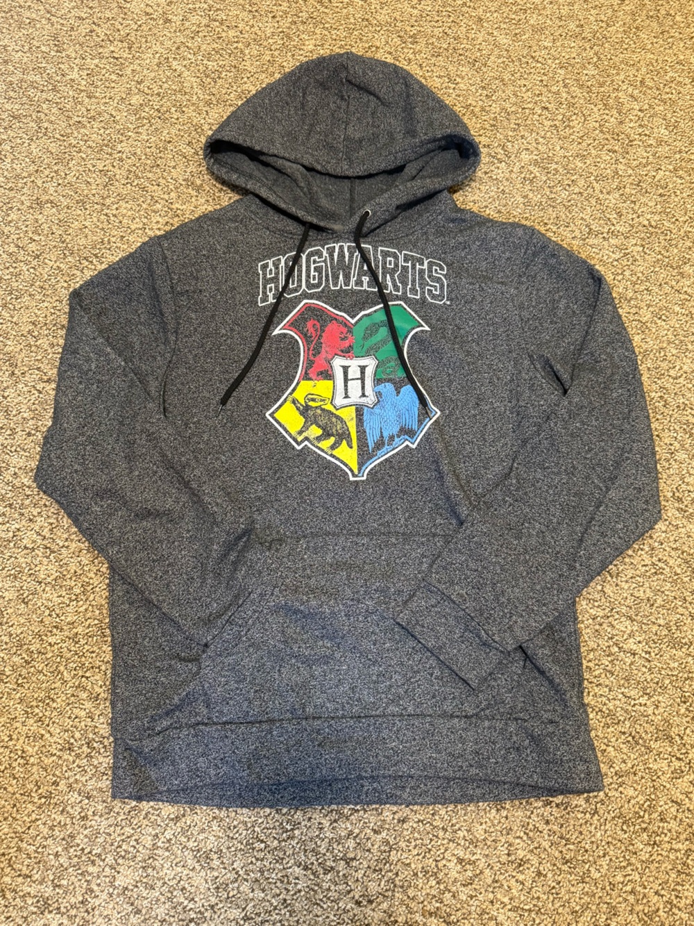 Warner Bros. Men’s Dark Gray Crewneck Hoodie with Hogwarts Crest